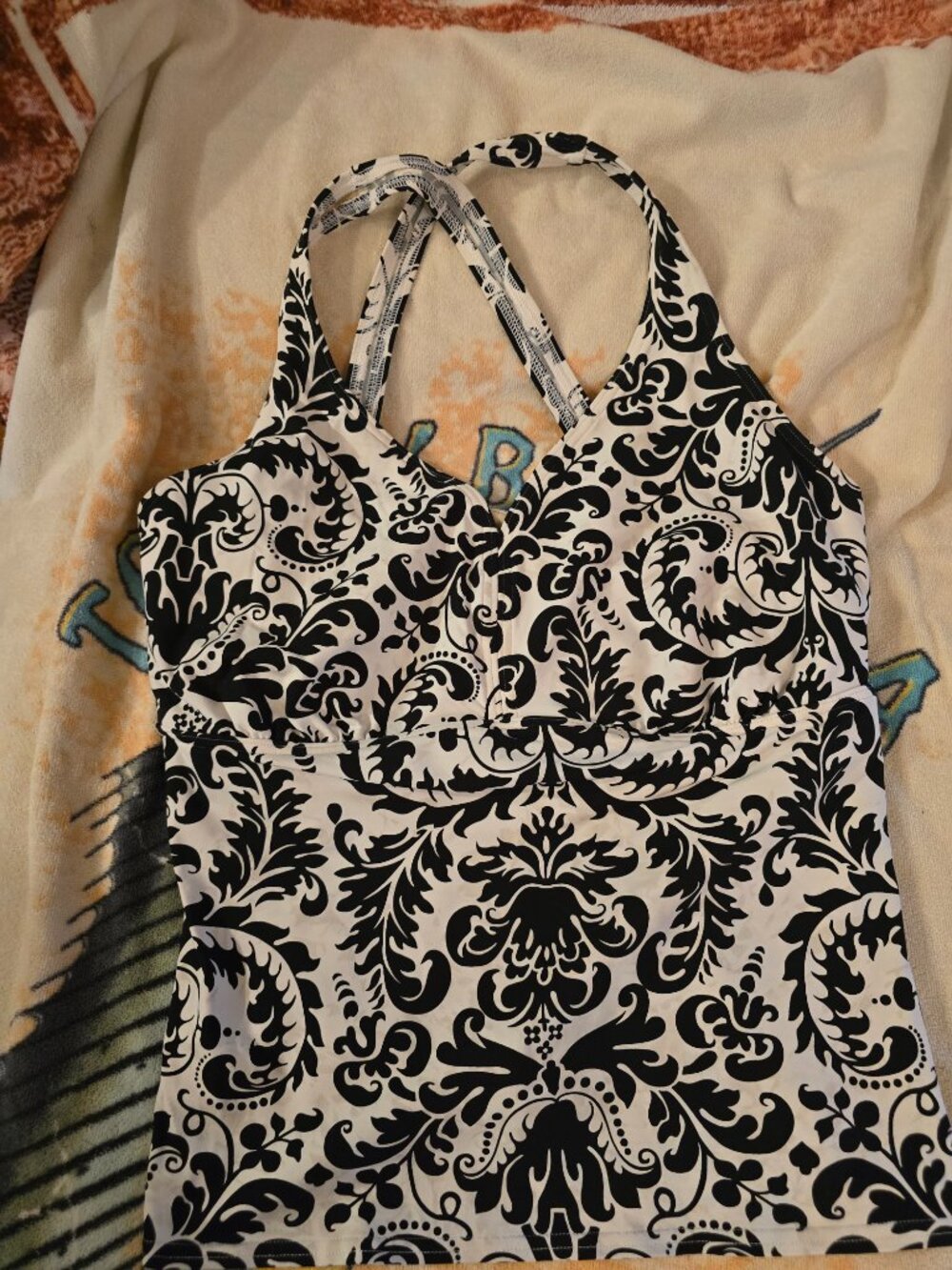 Black on White Paisley Swim Top